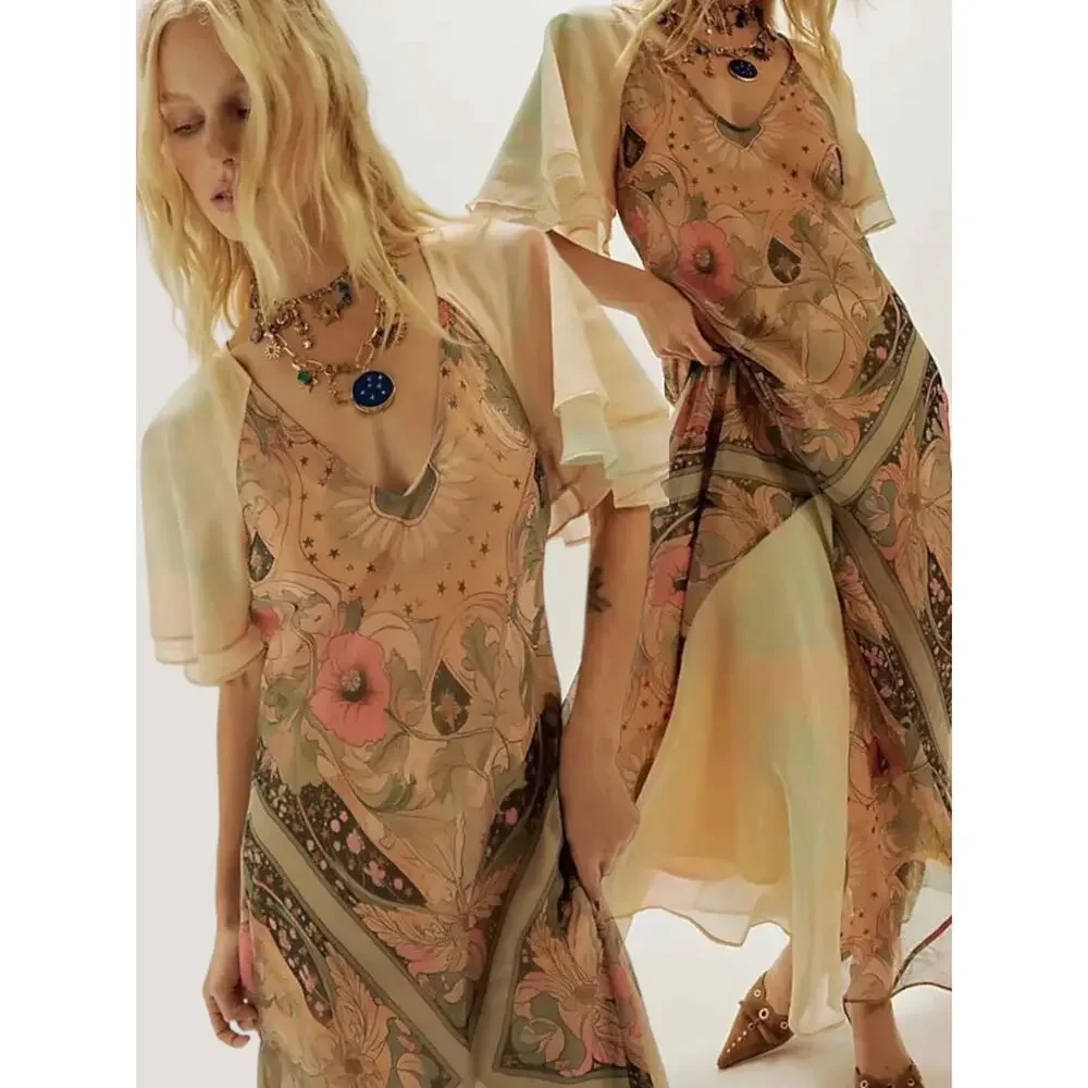 Free People Bohemian Witchy Celestial Nights Maxi Dress in Fairy Combo Large - Picture 5 of 15
